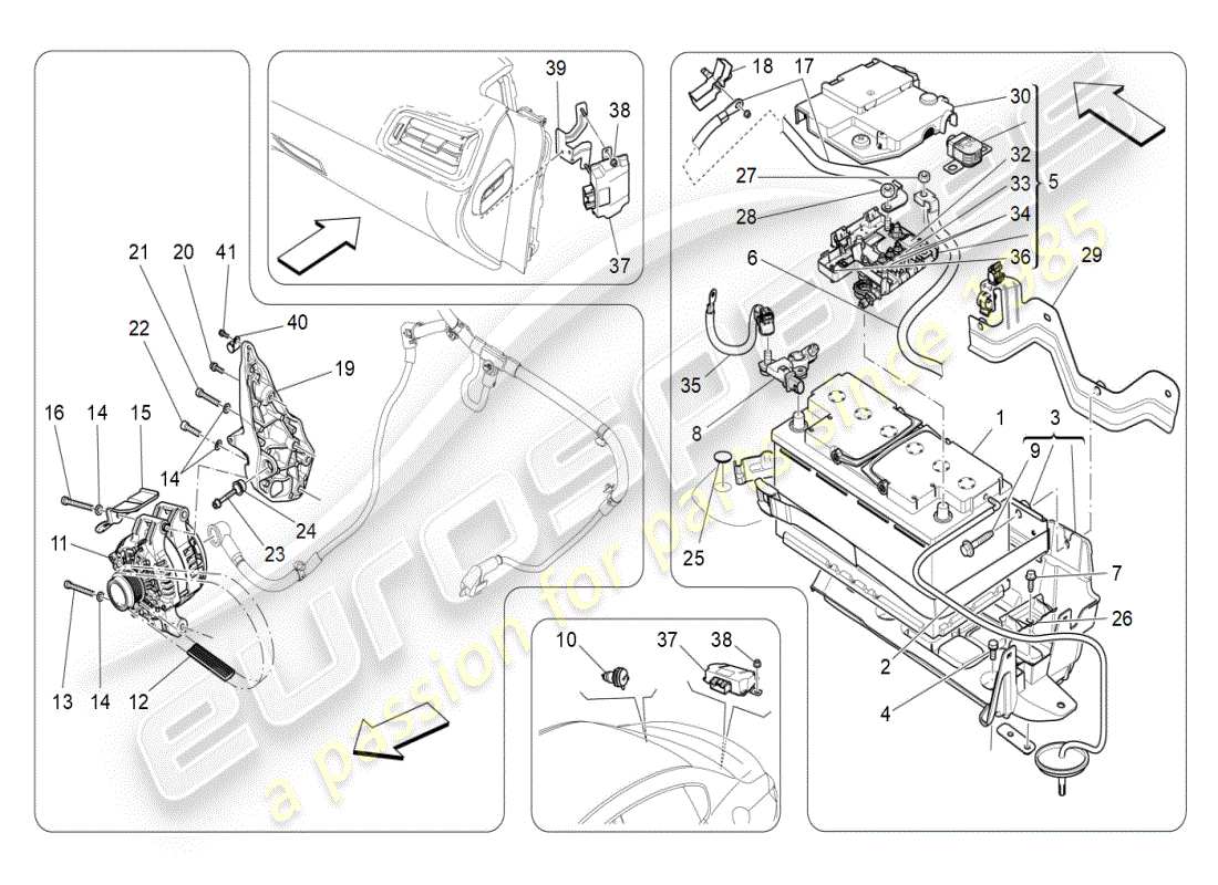 maserati ghibli (2019) diagramma delle parti di generazione e accumulo di energia
