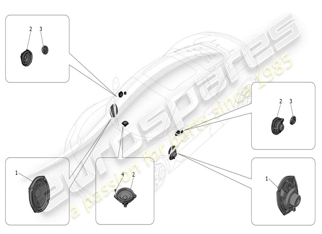 maserati mc20 (2024) sistema di diffusione sonora diagramma delle parti
