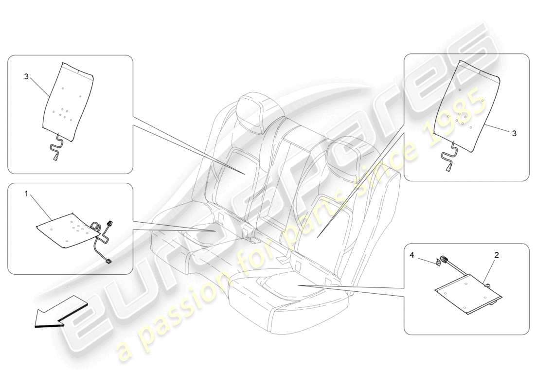 maserati ghibli (2014) sedili posteriori: meccanica ed elettronica schema delle parti