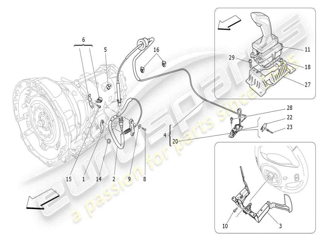 maserati ghibli (2019) comandi del conducente per il diagramma delle parti del cambio automatico