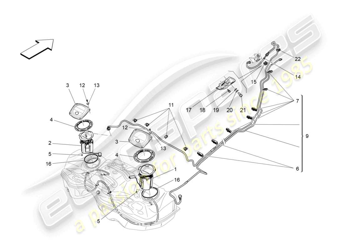 maserati ghibli (2014) diagramma delle parti delle pompe del carburante e delle linee di collegamento
