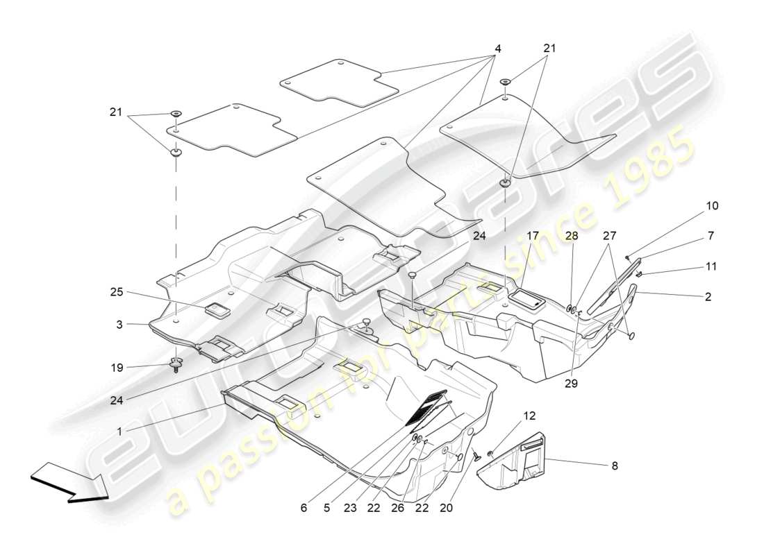 maserati levante trofeo (2020) tappetini abitacolo diagramma delle parti