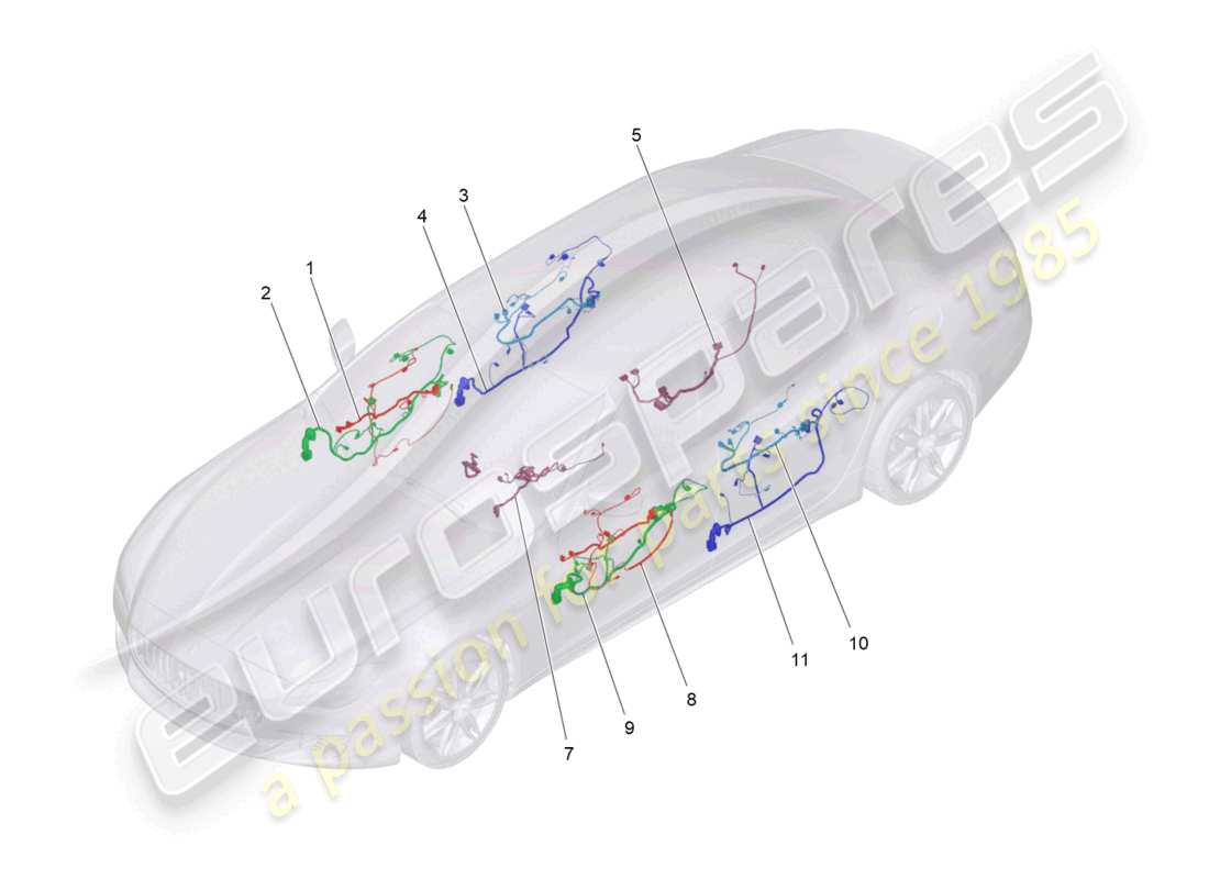 maserati quattroporte (2018) schema delle parti del cablaggio principale