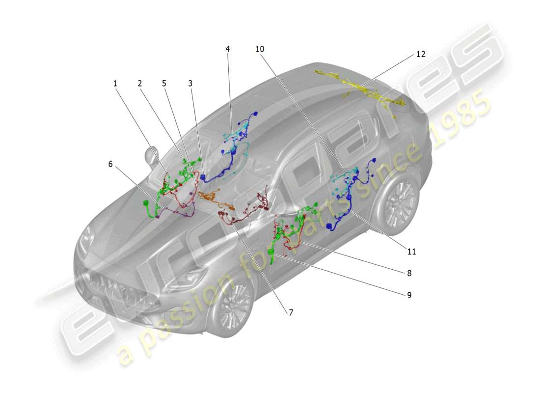 maserati grecale trofeo (2023) schema delle parti del cablaggio principale