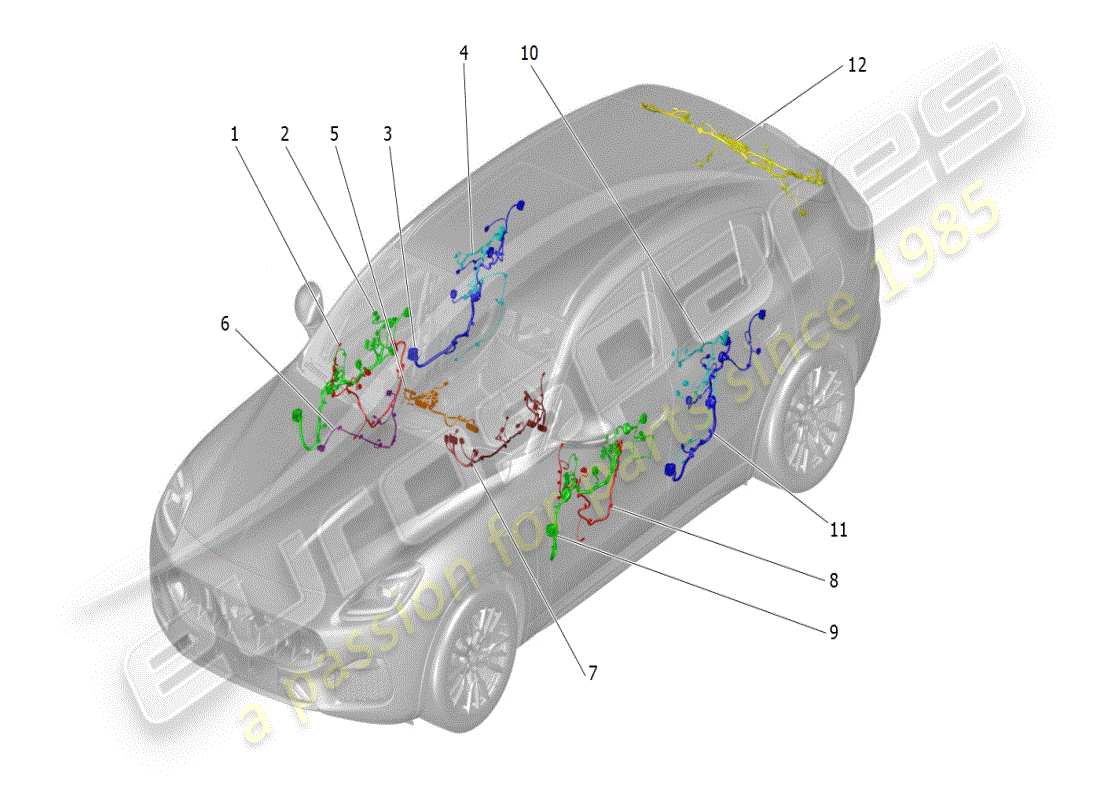 maserati grecale modena (2023) schema delle parti del cablaggio principale