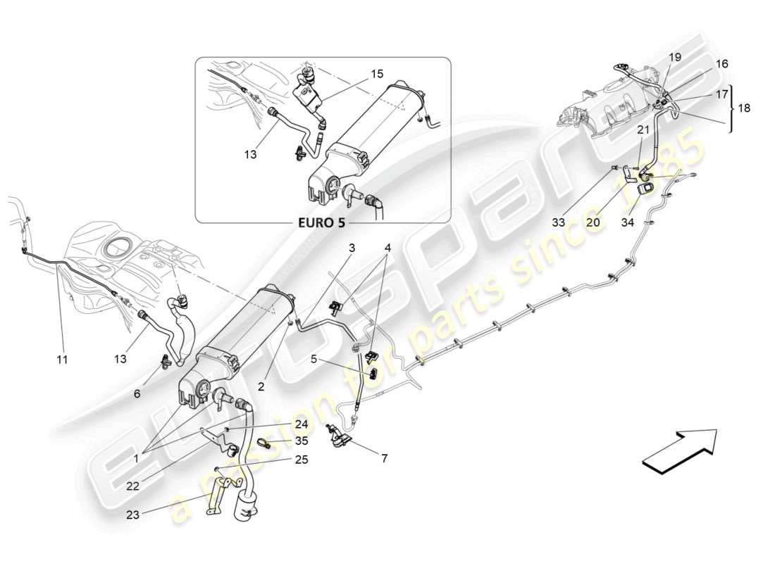 maserati ghibli (2014) diagramma delle parti del sistema di ricircolo dei vapori di carburante