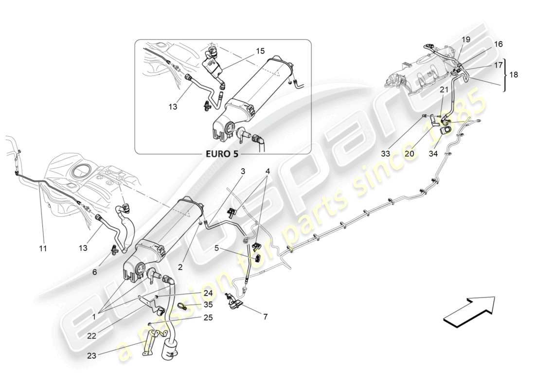 maserati ghibli (2014) sistema di ricircolo dei vapori di carburante diagramma delle parti