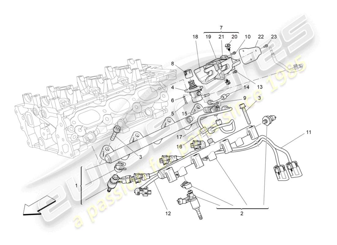 maserati ghibli (2014) diagramma delle parti delle pompe del carburante e delle linee di collegamento
