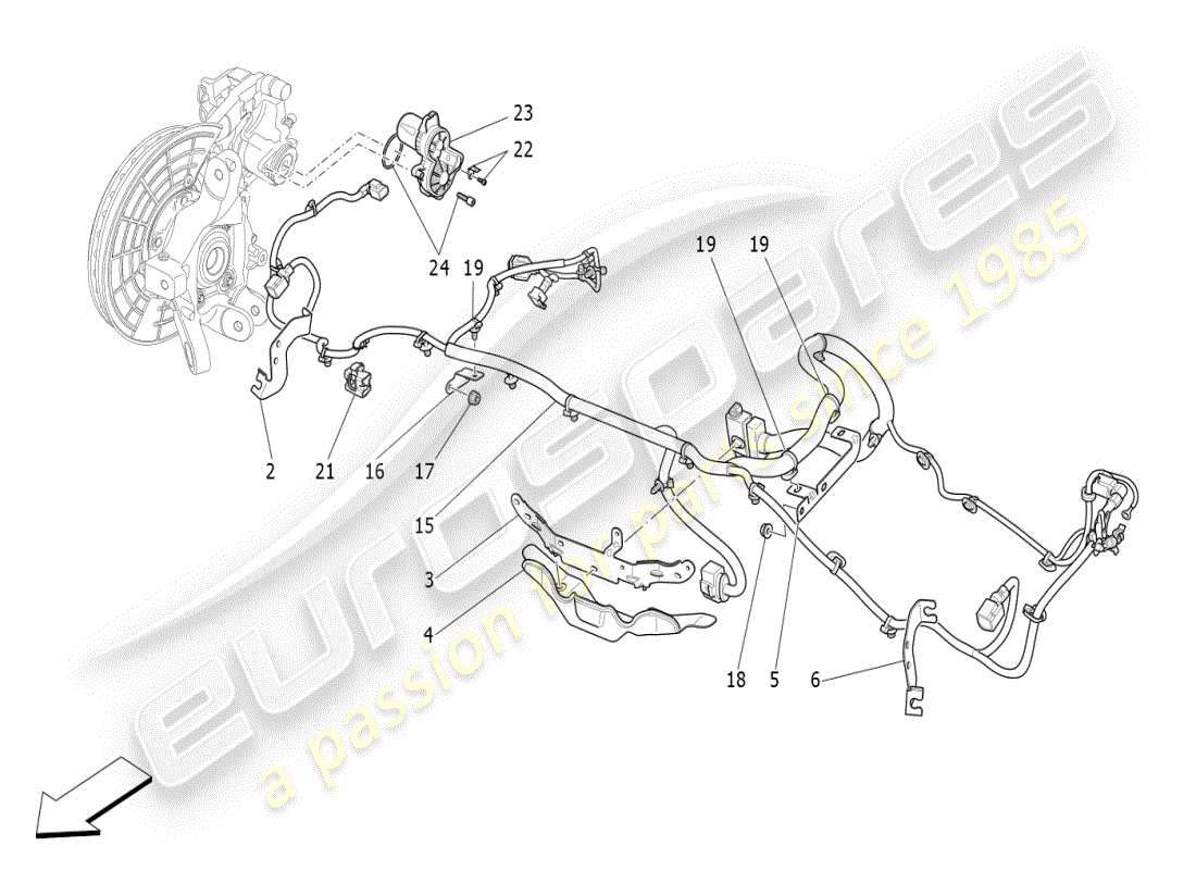 maserati ghibli (2019) schema delle parti del freno di stazionamento