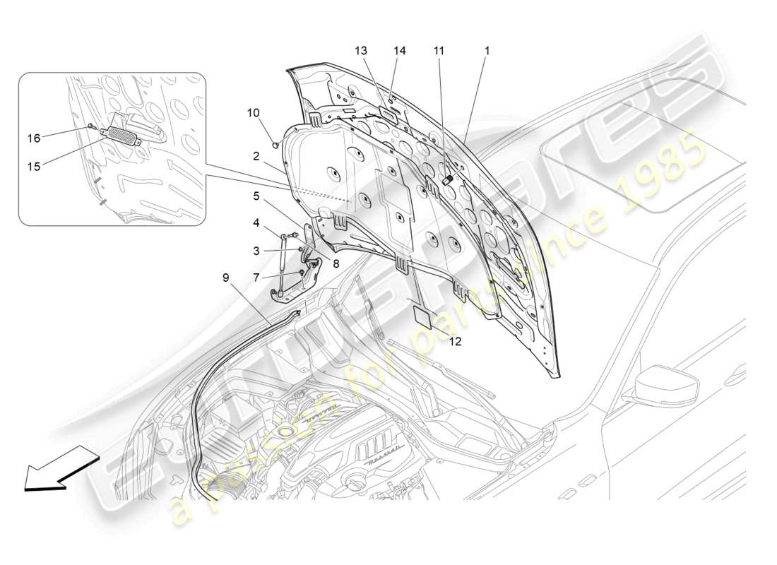 maserati levante trofeo (2020) diagramma delle parti del coperchio anteriore