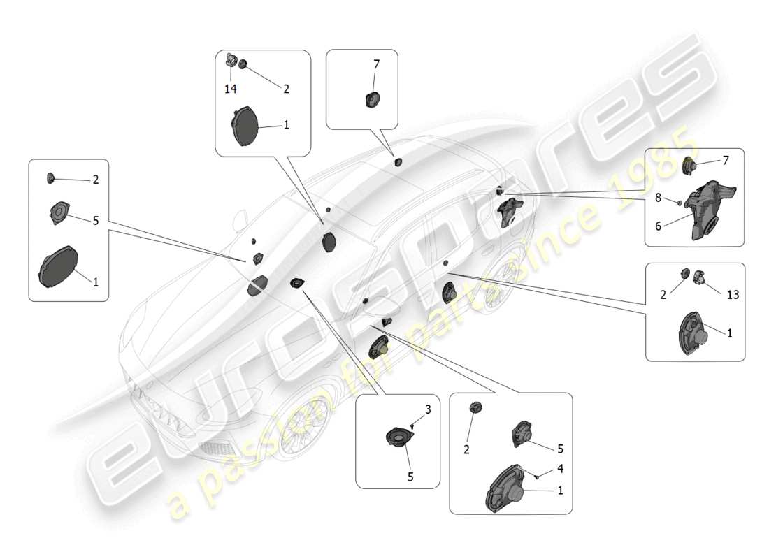 maserati grecale trofeo (2023) sistema di diffusione sonora diagramma delle parti