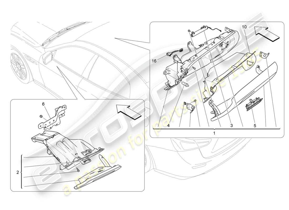 maserati ghibli (2014) diagramma delle parti dei vani portaoggetti