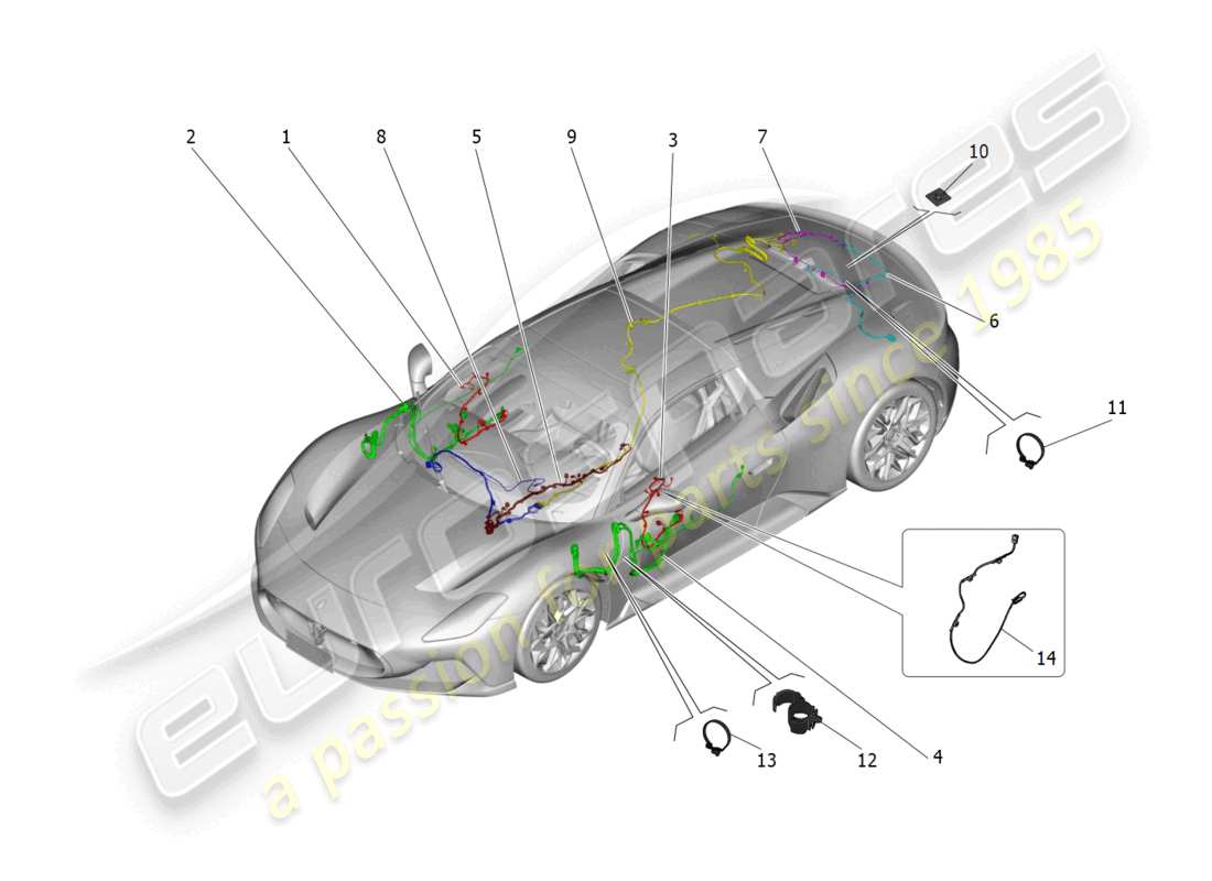 maserati mc20 cielo (2023) schema delle parti del cablaggio principale