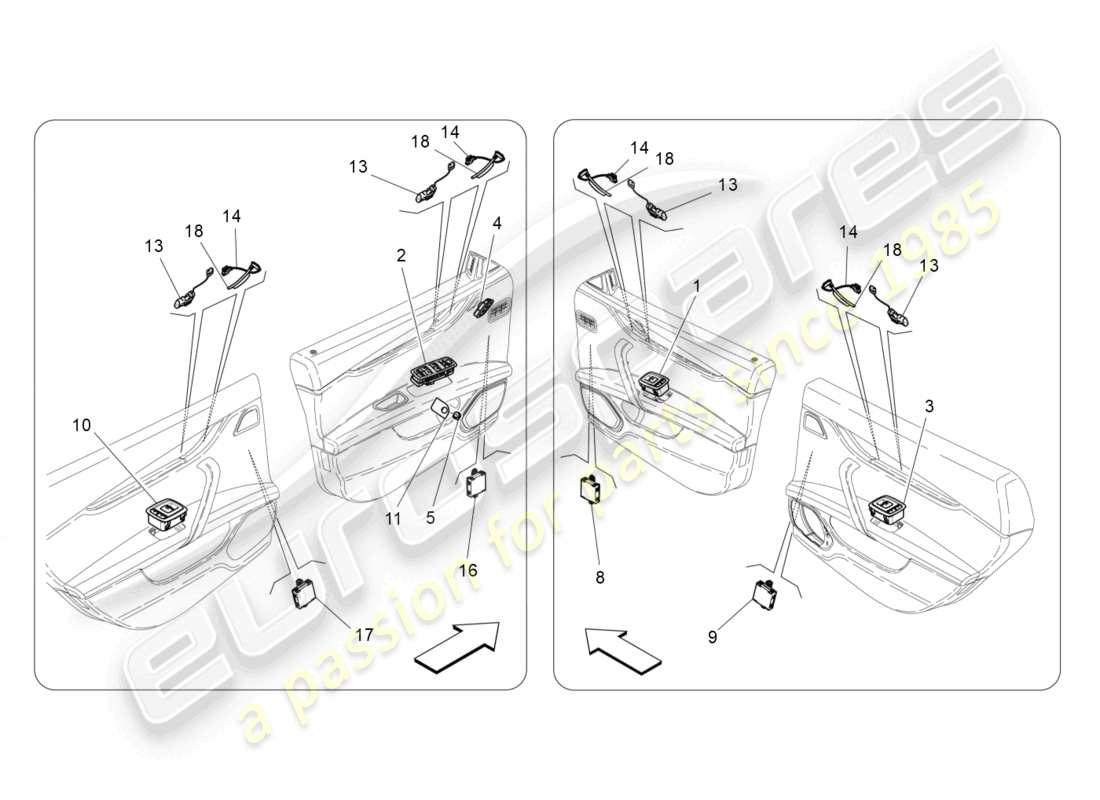 maserati ghibli (2014) diagramma delle parti dei dispositivi per porte