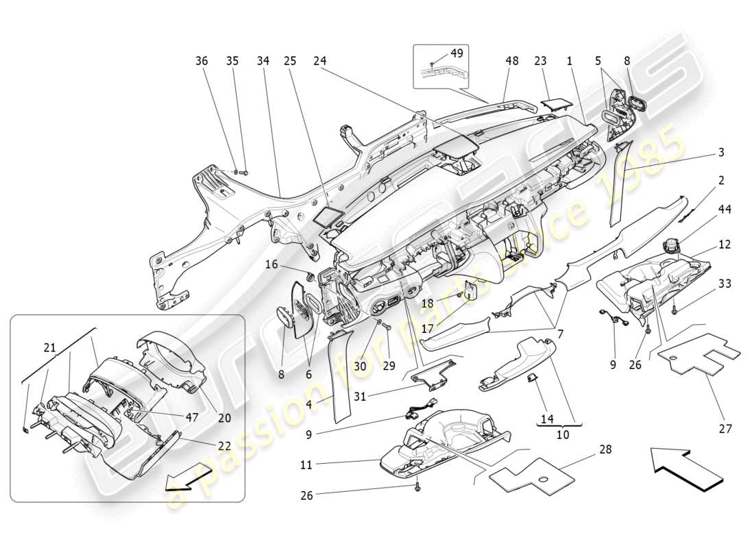 maserati quattroporte (2018) diagramma delle parti dell'unità del cruscotto