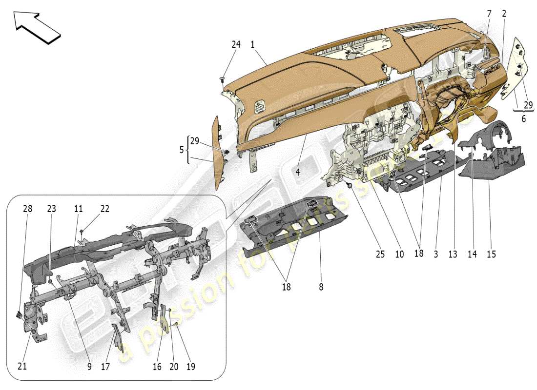 maserati grecale modena (2023) diagramma delle parti dell'unità del cruscotto