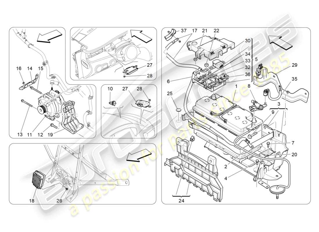 maserati quattroporte (2018) diagramma delle parti di generazione e accumulo di energia