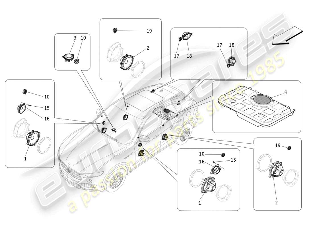 maserati levante modena s (2022) sistema di diffusione sonora diagramma delle parti