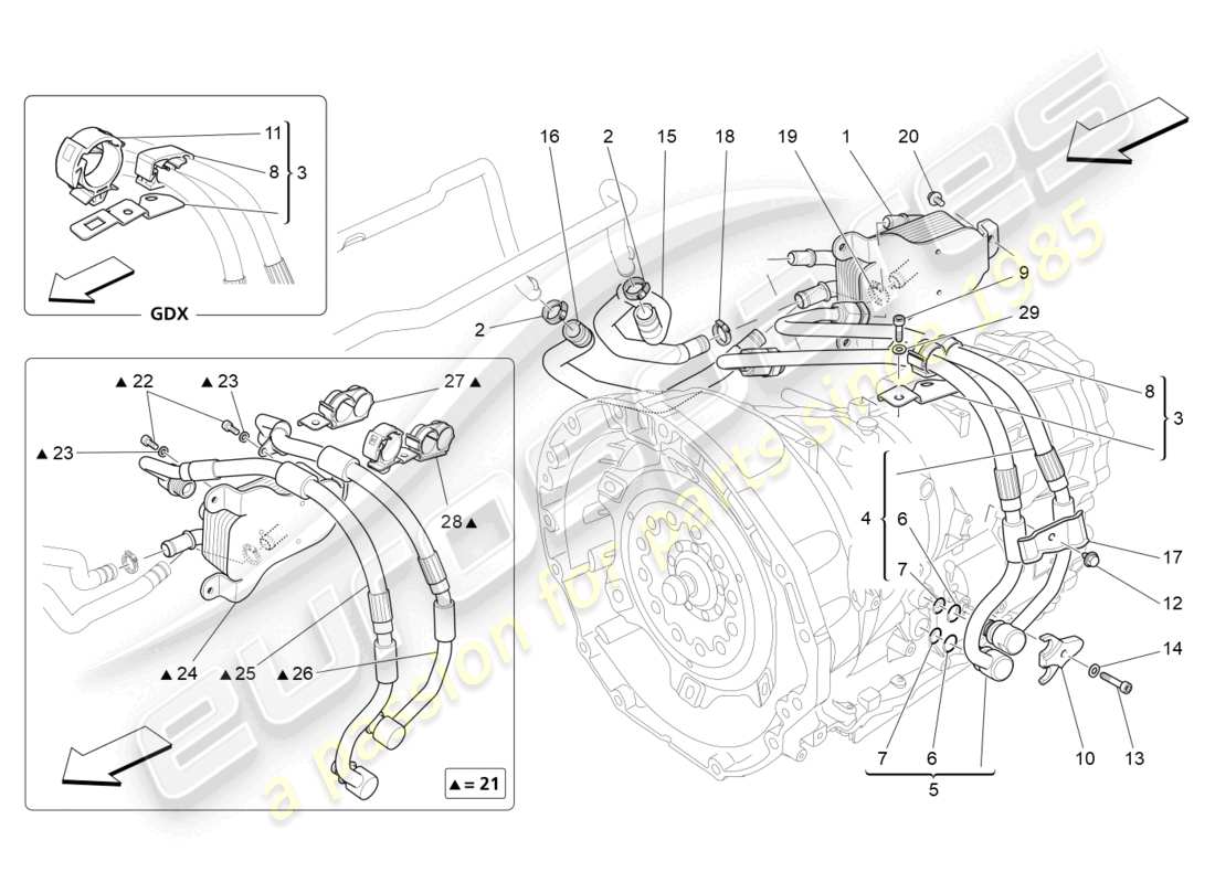 maserati quattroporte (2018) diagramma delle parti di raffreddamento dell'olio del cambio e della lubrificazione