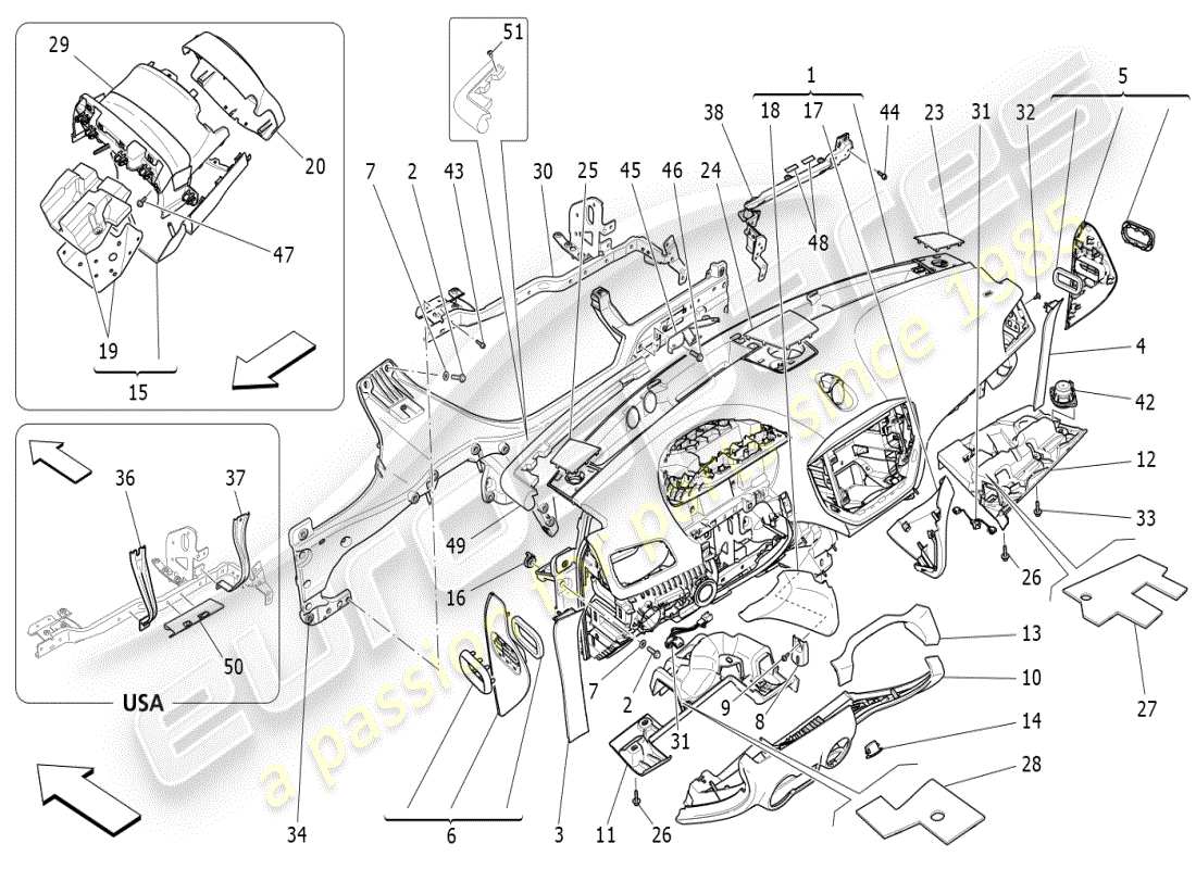 maserati ghibli (2019) diagramma delle parti dell'unità del cruscotto