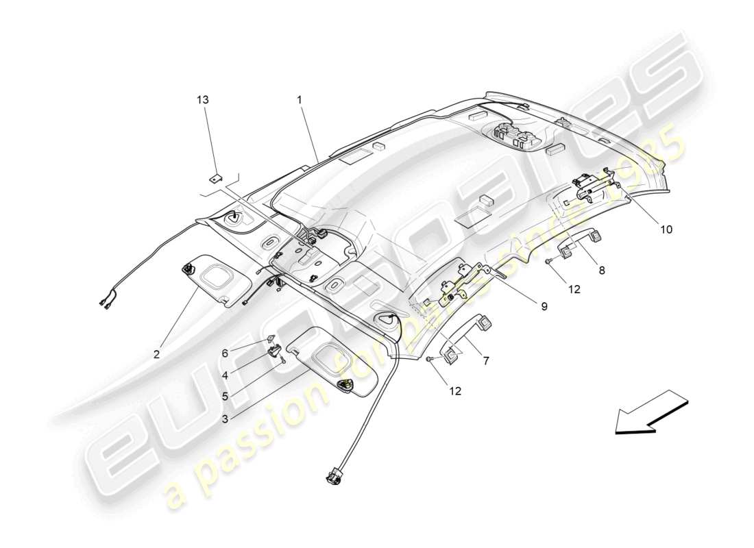 maserati ghibli (2014) diagramma delle parti del tetto e delle alette parasole