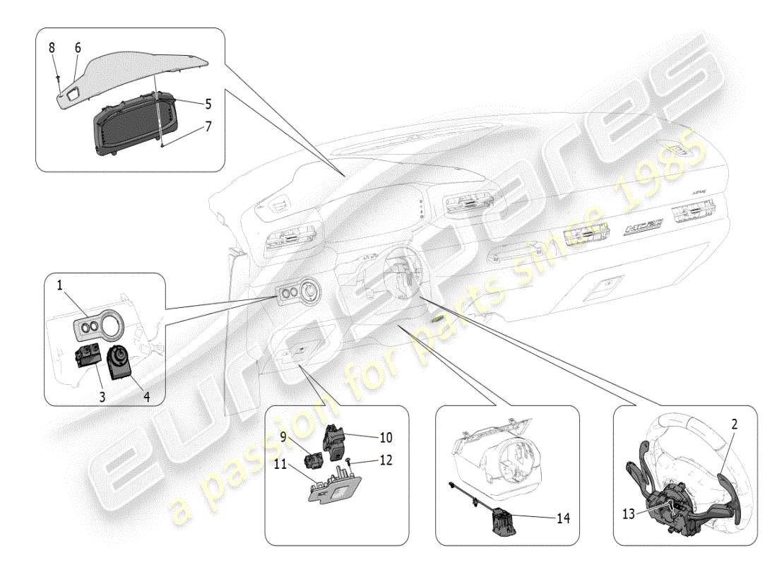 maserati mc20 (2024) dispositivi da cruscotto diagramma delle parti