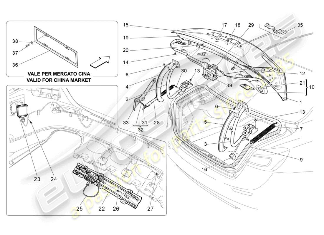 maserati ghibli (2018) schema delle parti del coperchio posteriore