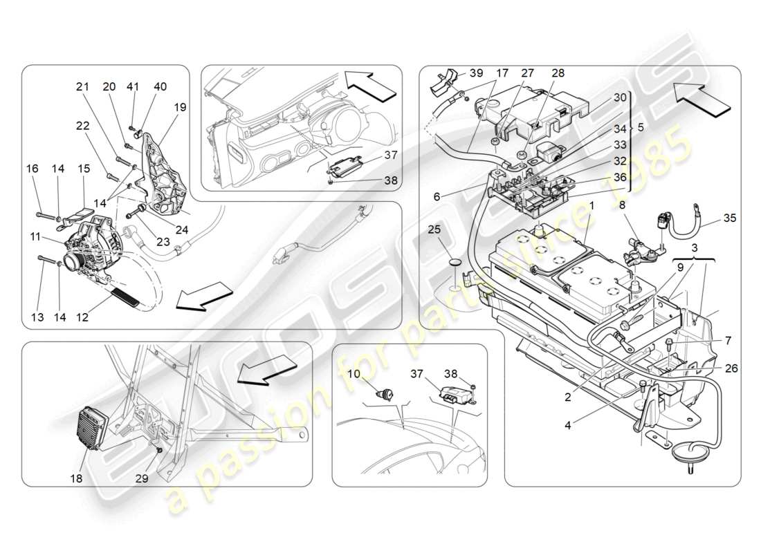 maserati quattroporte (2018) diagramma delle parti di generazione e accumulo di energia
