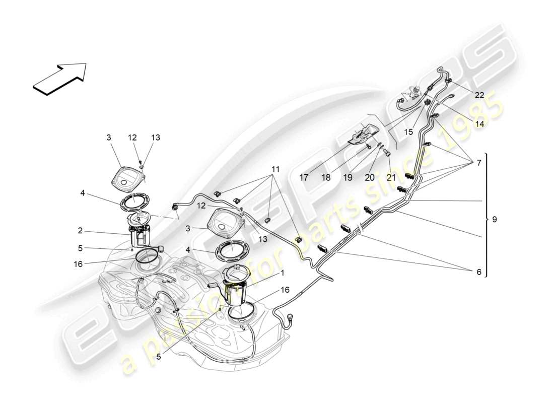 maserati ghibli (2016) pompe del carburante e linee di collegamento diagramma delle parti
