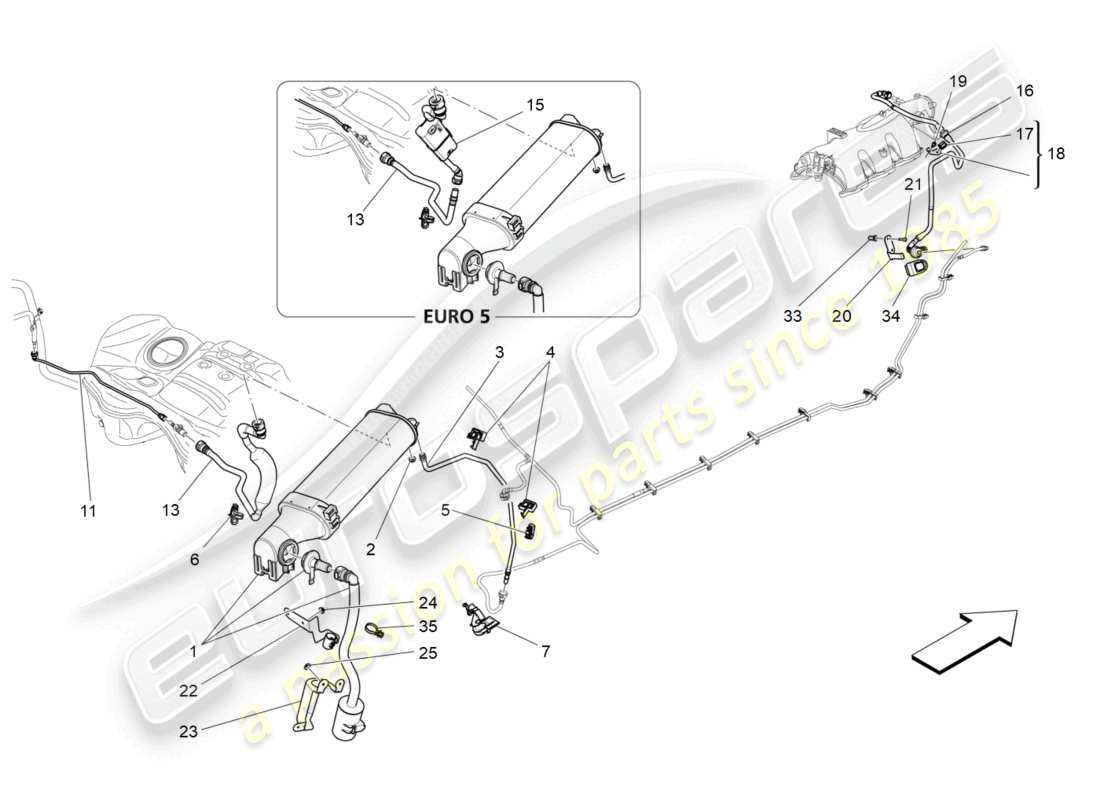 maserati ghibli (2016) diagramma delle parti del sistema di ricircolo dei vapori di carburante