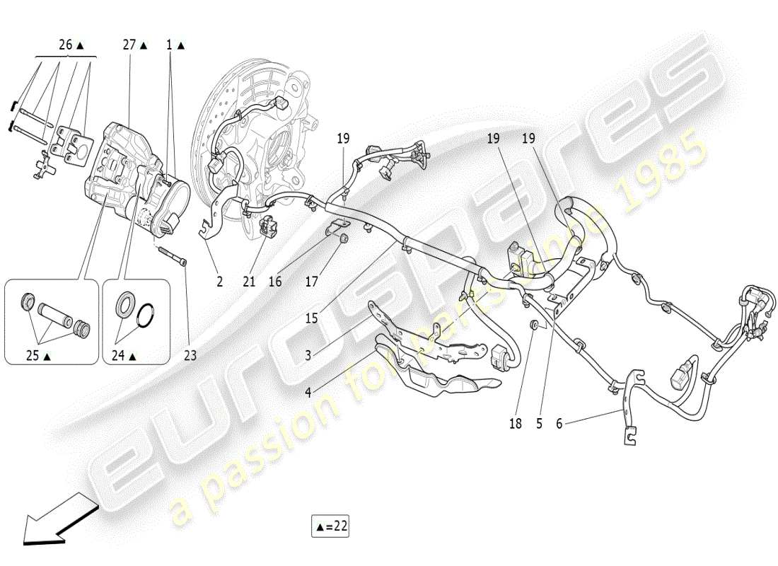 maserati ghibli (2021) schema delle parti del freno di stazionamento