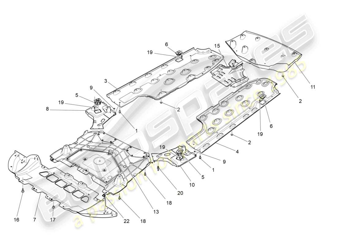 maserati ghibli (2018) schema delle parti delle protezioni sottoscocca e sottopavimento