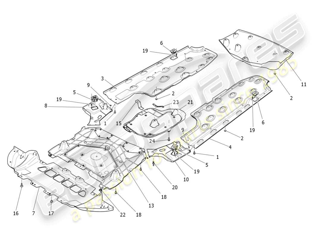 maserati ghibli (2017) schema delle parti delle protezioni sottoscocca e sottopavimento