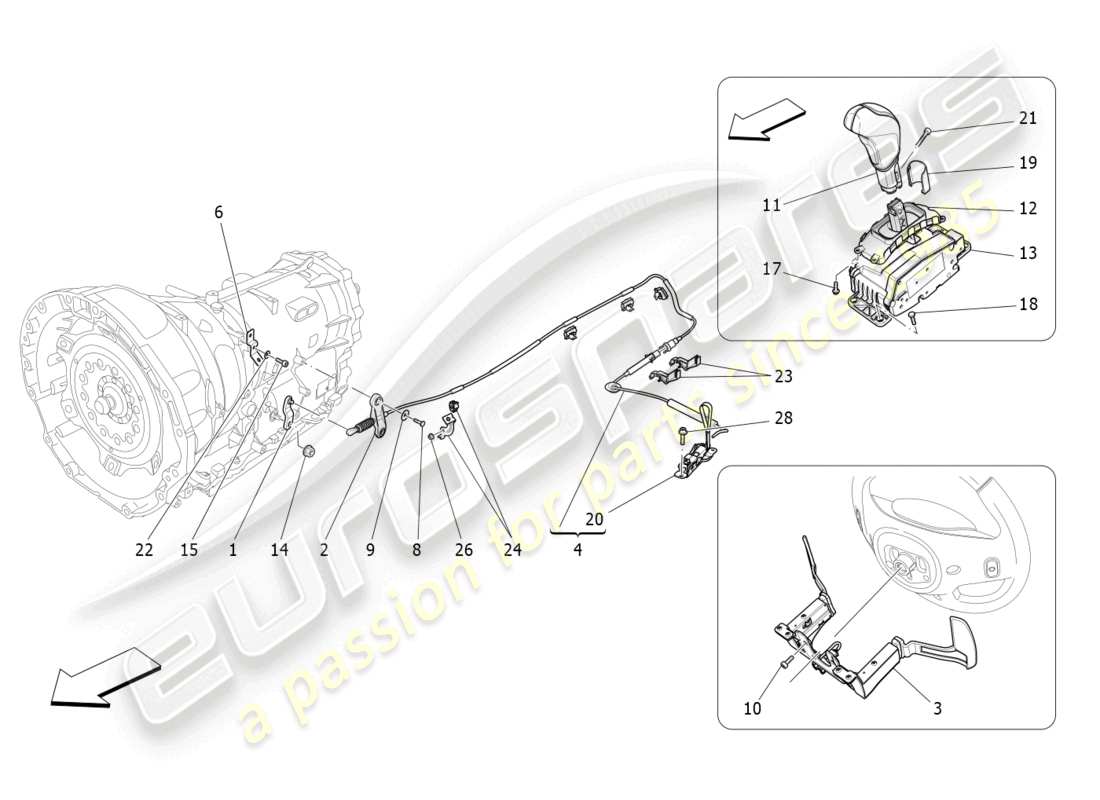 maserati levante (2017) comandi del conducente per il diagramma delle parti del cambio automatico