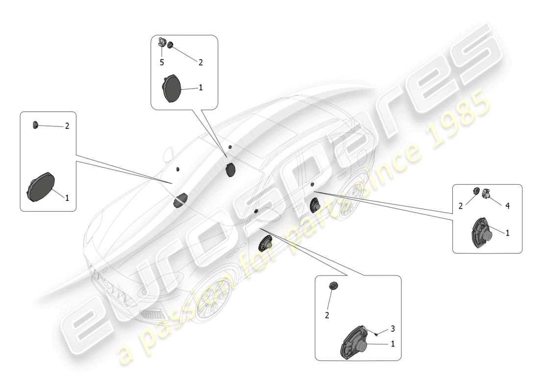 maserati grecale gt (2023) schema delle parti del sistema di diffusione del suono