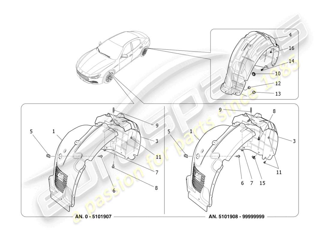 maserati ghibli (2016) diagramma delle parti della timoneria e dei coperchi