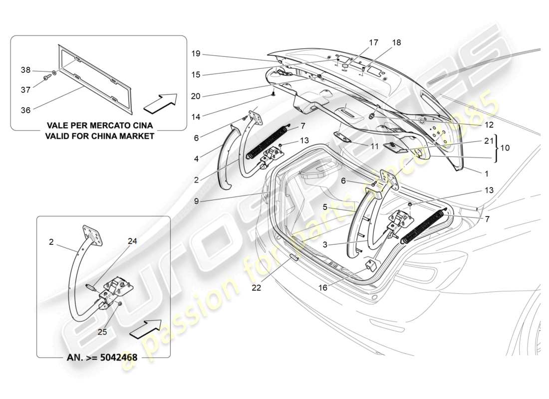 maserati ghibli (2017) schema delle parti del coperchio posteriore