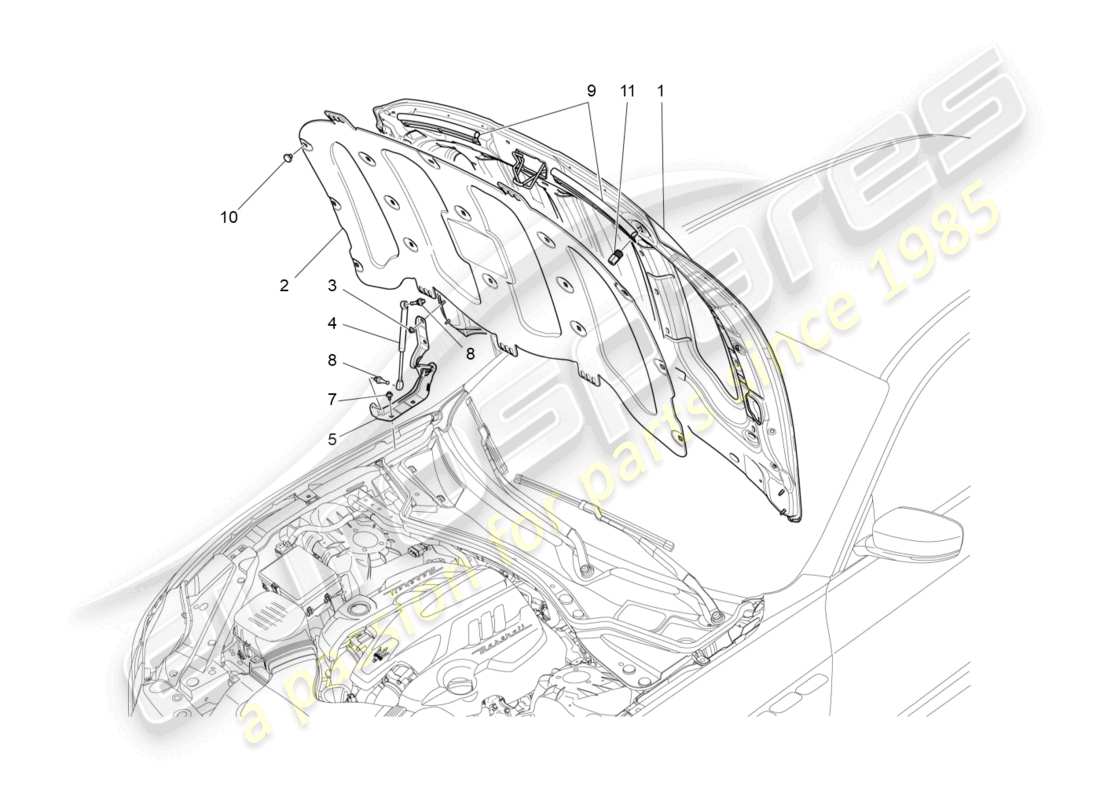 maserati ghibli (2017) diagramma delle parti del coperchio anteriore