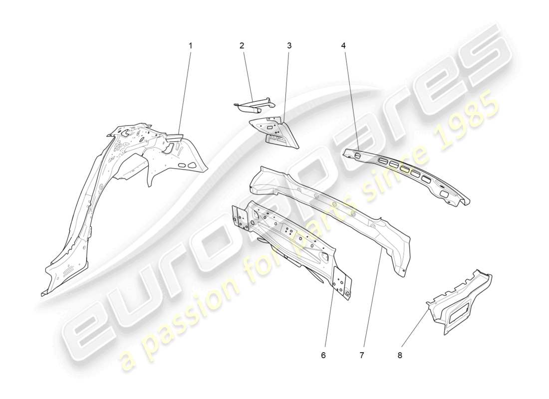 maserati ghibli (2017) schema delle parti della carrozzeria e dei pannelli di rivestimento esterni posteriori