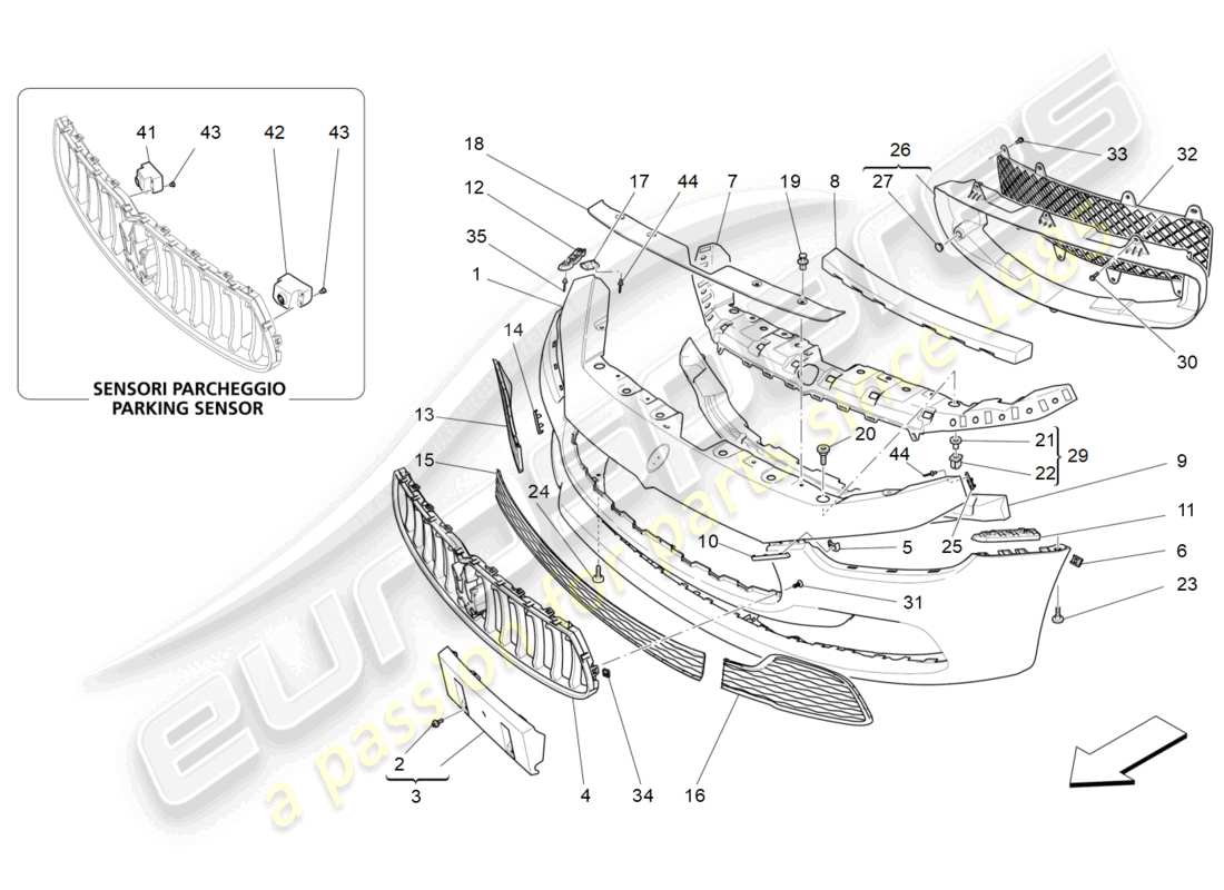 maserati ghibli (2017) schema delle parti paraurti anteriore
