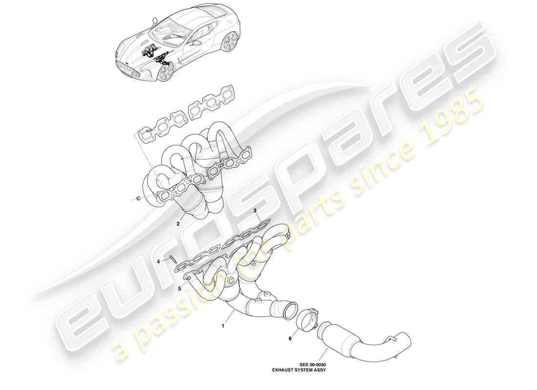 aston martin one-77 (2011) collettori di scarico diagramma delle parti