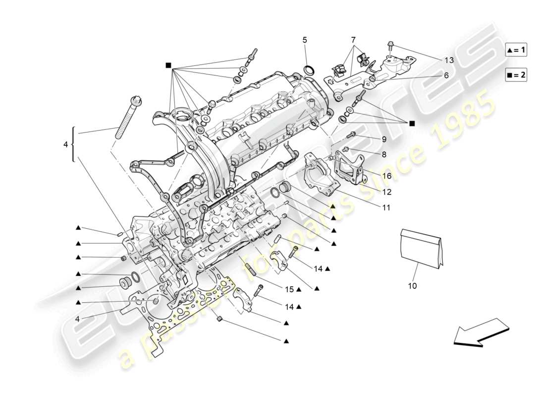 maserati ghibli (2014) diagramma delle parti della testata del cilindro sinistra