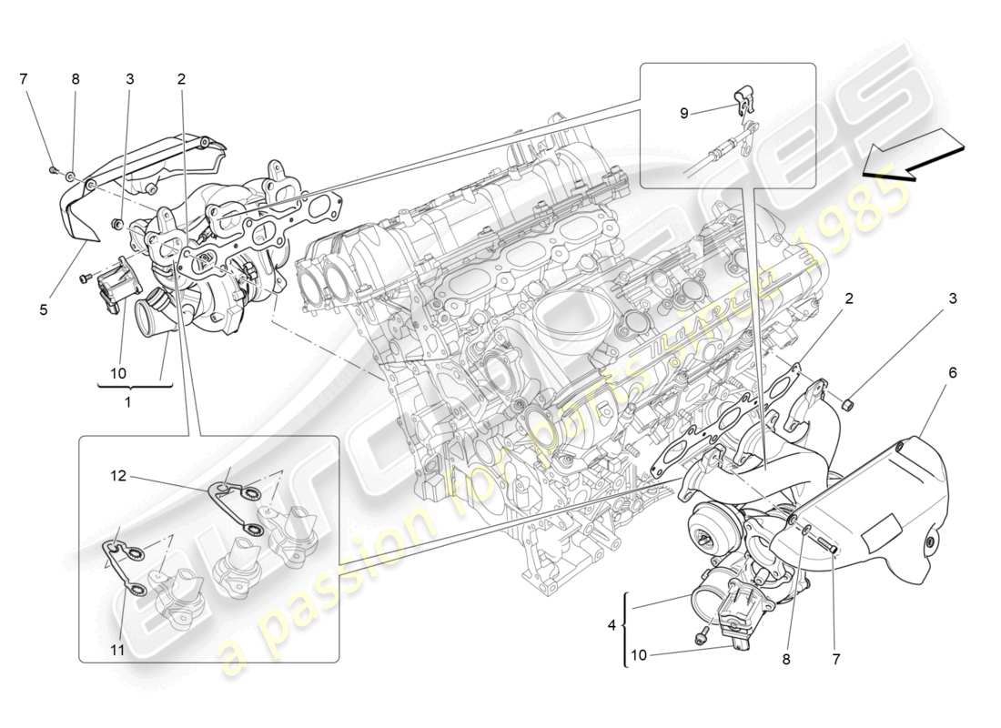 maserati ghibli (2014) sistema turbocompressore: schema particolare dell'attrezzatura