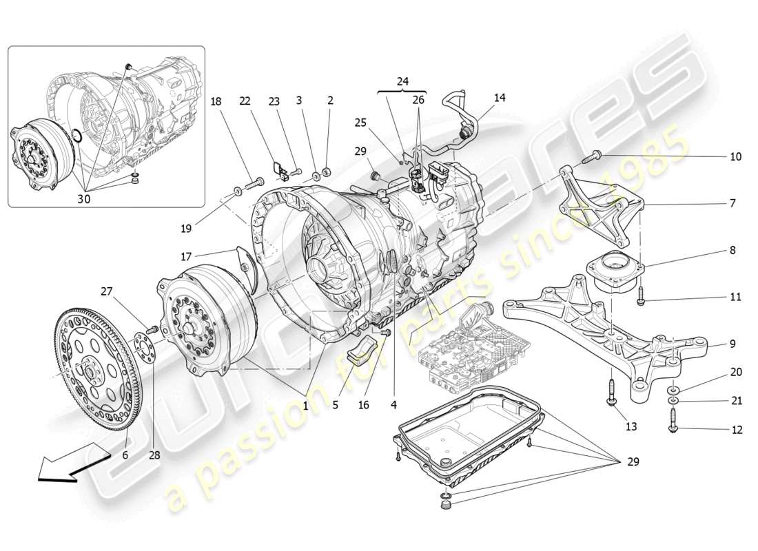 maserati ghibli (2014) diagramma delle parti degli alloggiamenti del cambio