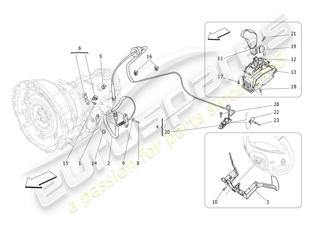 maserati ghibli (2014) comandi del conducente per il diagramma delle parti del cambio automatico