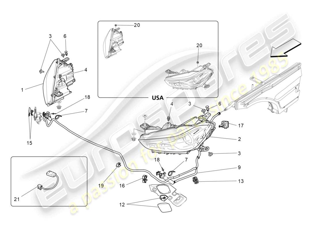 maserati ghibli (2016) diagramma delle parti dei gruppi ottici