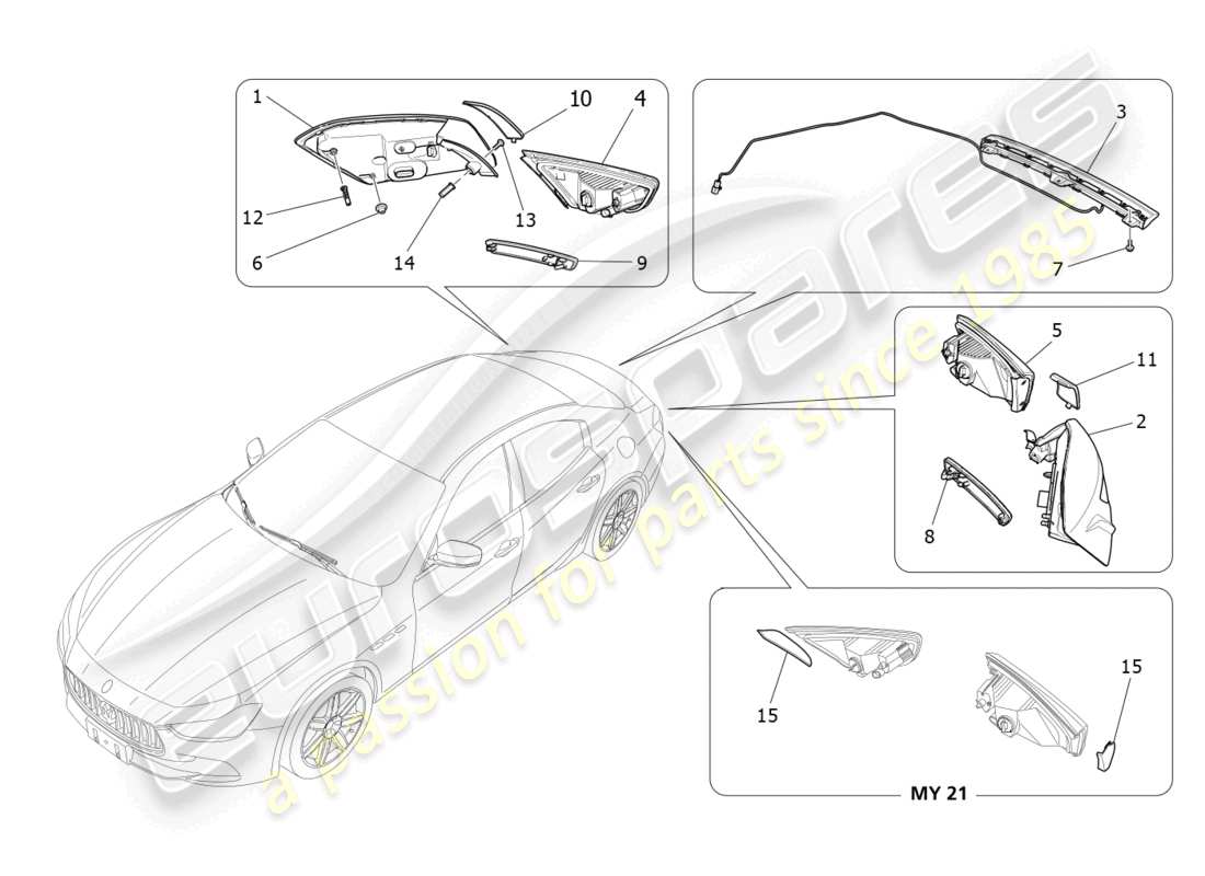 maserati ghibli (2016) diagramma delle parti dei gruppi ottici posteriori