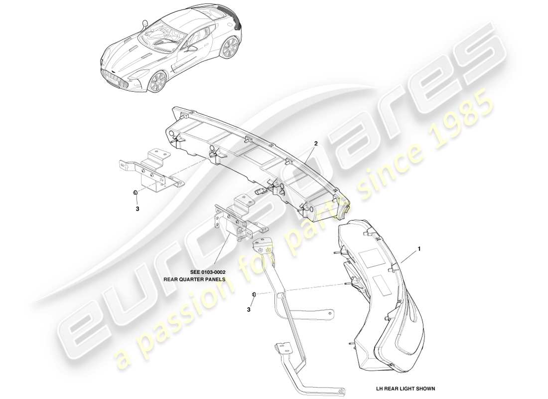 aston martin one-77 (2011) diagramma delle parti delle luci posteriori
