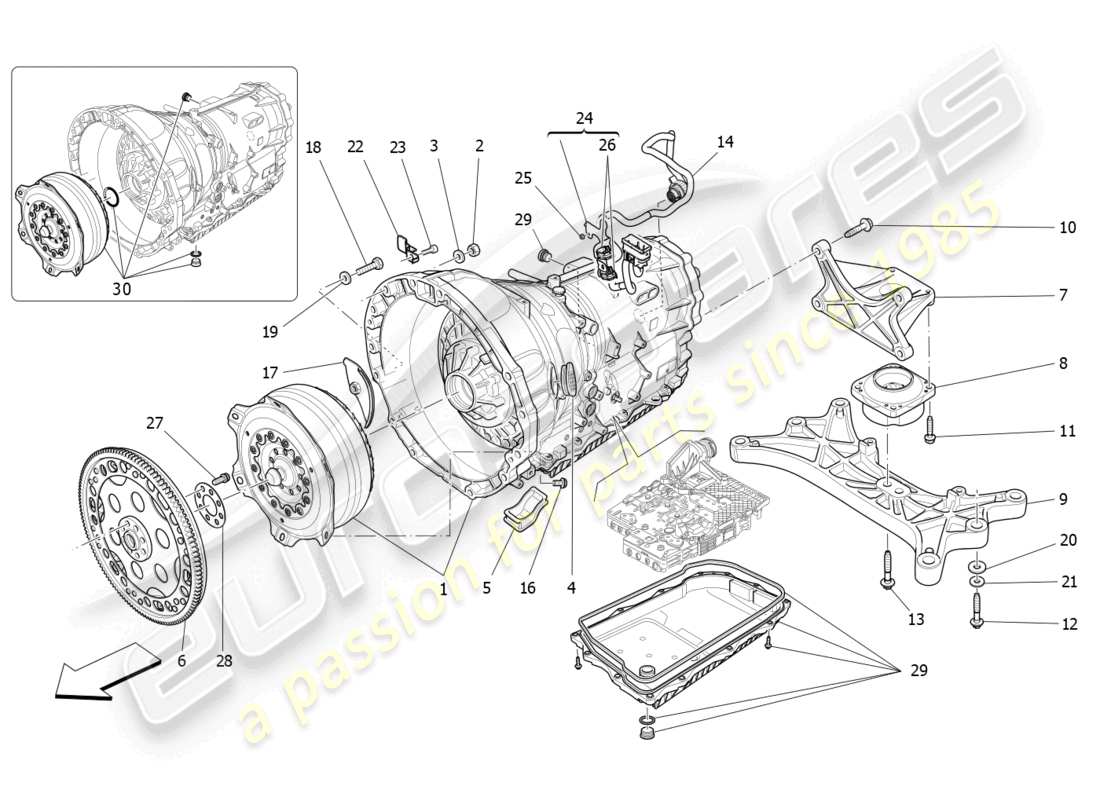 maserati quattroporte (2018) diagramma delle parti degli alloggiamenti del cambio