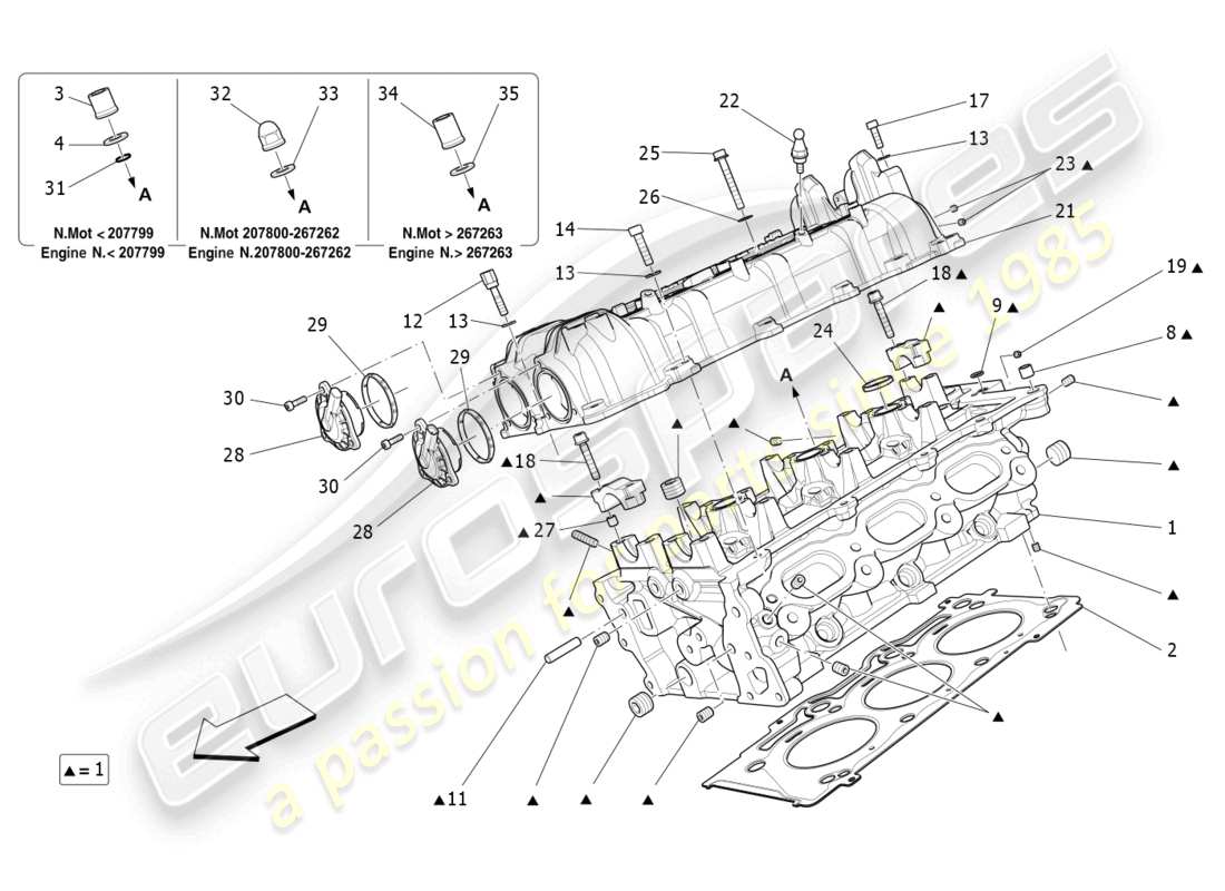 maserati ghibli (2017) schema delle parti della testata destra